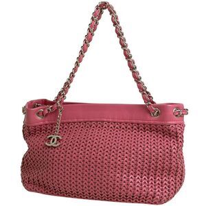 Chanel Coco Mark Chain Shoulder Bag Braided Shoulder Bag Leather Pink Ladies